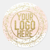 ピンクの水色のブラシストロークグリッター紙吹雪ロゴ ラウンドシール (正面)