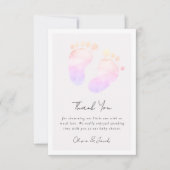 ピンクの水色のベビー足ベビーシャワー サンキューカード (正面)