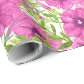 ピンクの水色のペチュニアの花柄 ラッピングペーパー (ロールコーナー)