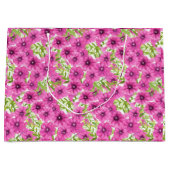 ピンクの水色のペチュニアの花柄 ラージペーパーバッグ (正面)