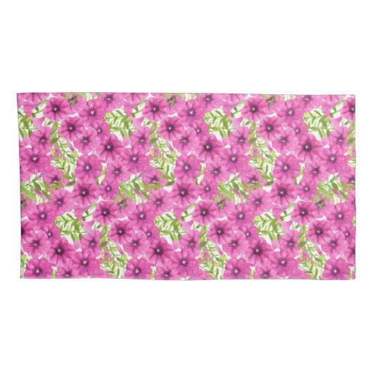 ピンクの水色のペチュニアの花柄 枕カバー (裏面-右)