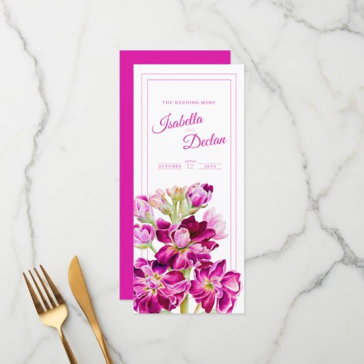 ピンクの水色のホアリの結婚花の メニュー (正面/裏面インサイチュ)