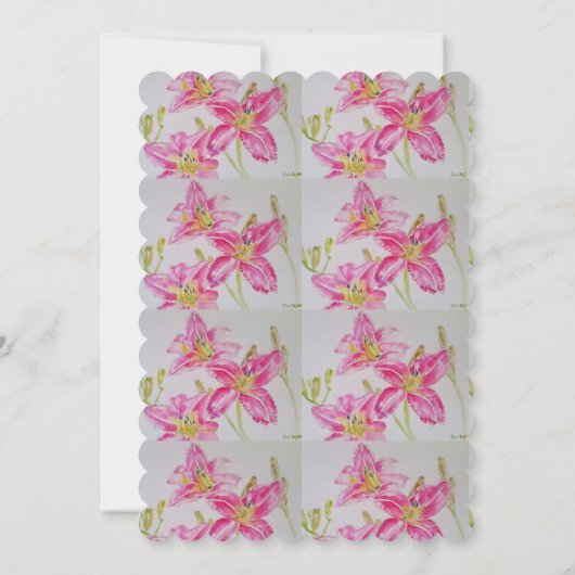 ピンクの水色のユリの花結婚式招待状 招待状 (裏面)