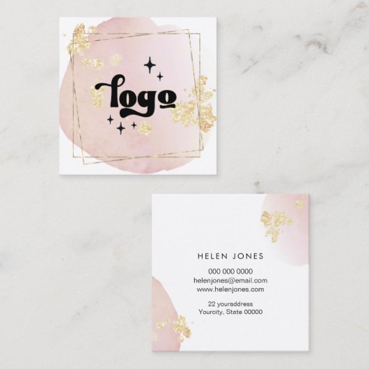 ピンクの水色のロゴ スクエア名刺 (正面/裏面)