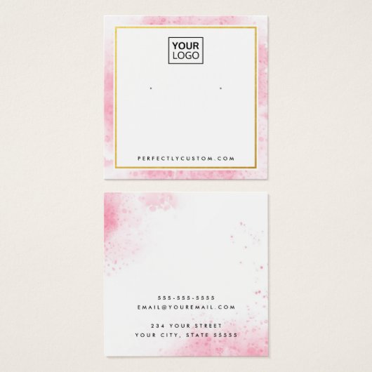 ピンクの水色のロ縁どゴイヤリングディスプレイカード (正面&裏面)