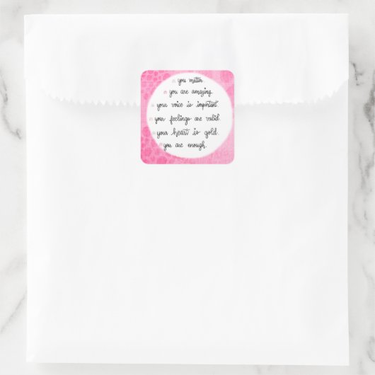 ピンクの水色の前向き確認シール スクエアシール (バッグ)