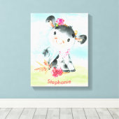 ピンクの水色の小さな牛 キャンバスプリント (インサイチュ (ウッドフロア))