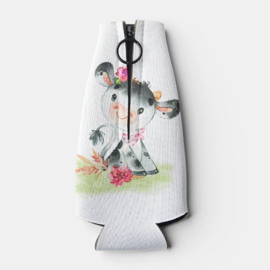 ピンクの水色の小さな牛 ボトルクーラー (裏面)
