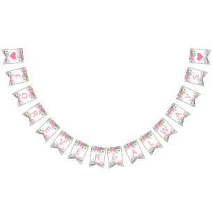 ピンクの水色の愛が永遠結婚に咲き続ける バンティングフラッグ