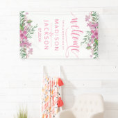 ピンクの水色の愛の花結婚の歓迎 横断幕 (インサイチュ)