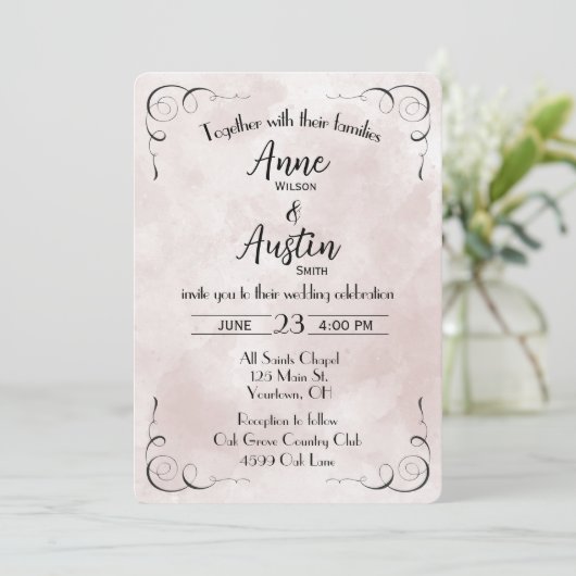 ピンクの水色の抽象芸術結婚式の招待 招待状 (スタンド正面)