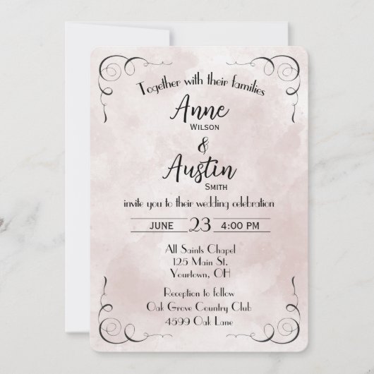 ピンクの水色の抽象芸術結婚式の招待 招待状 (正面)