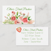 ピンクの水色の果物と花の花束 名刺 (正面/裏面)