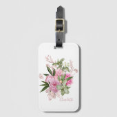 ピンクの水色の牡丹バラ金ゴールド蝶の名前 ラゲッジタグ (正面縦)