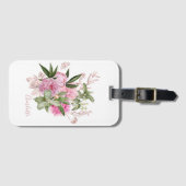 ピンクの水色の牡丹バラ金ゴールド蝶の名前 ラゲッジタグ (正面横)