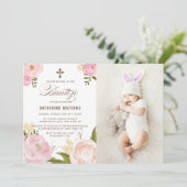 ピンクの水色の牡丹フォトバウティゾ 招待状 (スタンド正面)