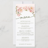 ピンクの水色の牡丹フローラ結婚のメニューカード (正面)