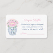 ピンクの水色の牡丹ベビーシャワーオムツラッフル エンクロージャーカード (正面)