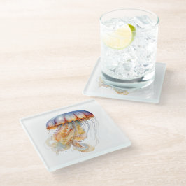 ピンクの水色の素晴らしいクラゲ ガラスコースター