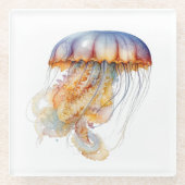 ピンクの水色の素晴らしいクラゲ ガラスコースター (正面)