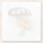 ピンクの水色の素晴らしいクラゲ ガラスコースター (裏面)