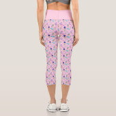 ピンクの水色の繊細な山花のプリント カプリレギンス (裏面)