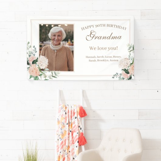 ピンクの水色の花おばあちゃん誕生日 横断幕 (インサイチュ)