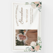 ピンクの水色の花おばあちゃん誕生日 横断幕 (縦)