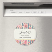 ピンクの水色の花がストライプ誕生日磁石 マグネット (インサイチュ (食洗機))