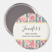 ピンクの水色の花がストライプ誕生日磁石 マグネット (正面/裏面)