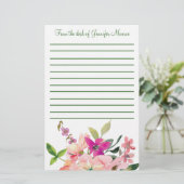 ピンクの水色の花が並パーソナライズされたんだ 便箋 (スタンド正面)