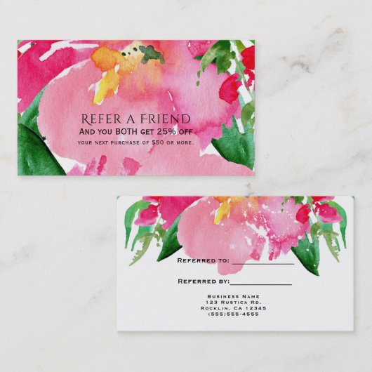 ピンクの水色の花のフローラはっきりした友達を参照 紹介カード (正面/裏面)