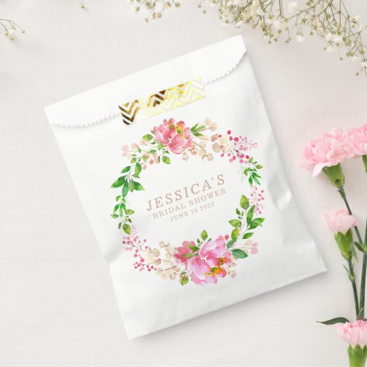 ピンクの水色の花のブライダルシャワーカスタム フェイバーバッグ (封をした状態)