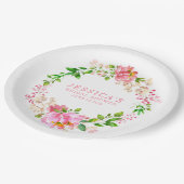ピンクの水色の花のブライダルシャワーカスタム ペーパープレート (アングル)