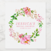 ピンクの水色の花のブライダルシャワーカスタム ワインラベル (シングルラベル)