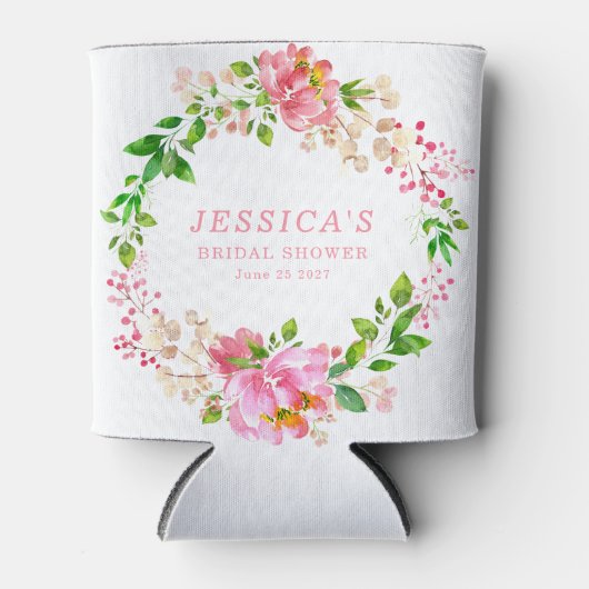 ピンクの水色の花のブライダルシャワーカスタム 缶クーラー (正面)
