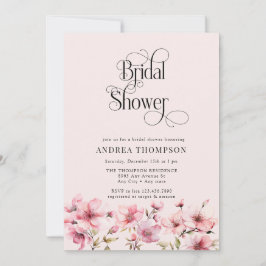 ピンクの水色の花のブライダルシャワー 招待状