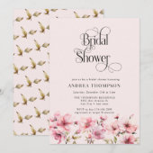 ピンクの水色の花のブライダルシャワー 招待状 (正面/裏面)