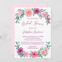ピンクの水色の花のブライダルシャワー 招待状