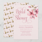 ピンクの水色の花のブライダルシャワー 招待状 (正面/裏面)