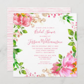 ピンクの水色の花のブライダルシャワー 招待状 (正面/裏面)