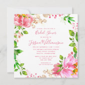 ピンクの水色の花のブライダルシャワー 招待状 (正面)