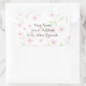 ピンクの水色の花のラベル 長方形シール (バッグ)