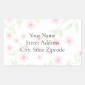ピンクの水色の花のラベル 長方形シール (正面)