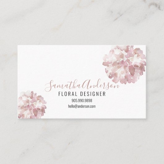 ピンクの水色の花の名刺QRコード付き 名刺 (正面)