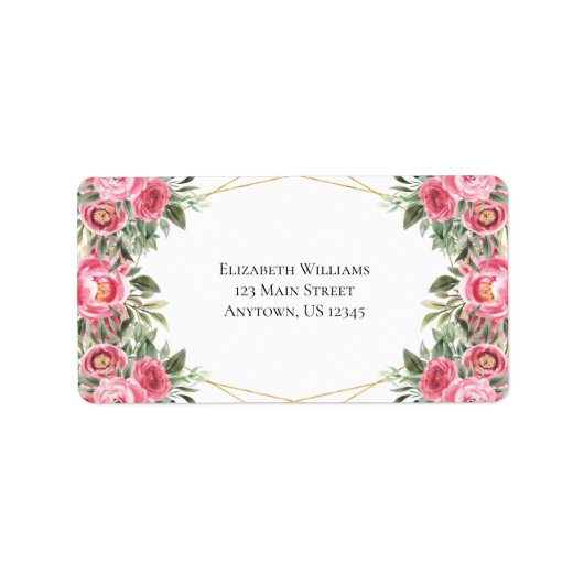 ピンクの水色の花の差出人住所 ラベル (正面)