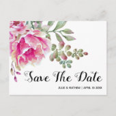 ピンクの水色の花の結婚式の日付を保存 案内ポストカード (正面)