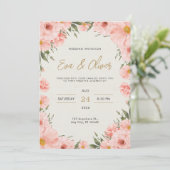 ピンクの水色の花の結婚式招待状 招待状 (スタンド正面)