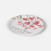 ピンクの水色の花の繊細な結婚開花 ペーパープレート (アングル)