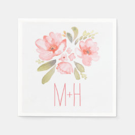 ピンクの水色の花の花束結婚。 スタンダードカクテルナプキン